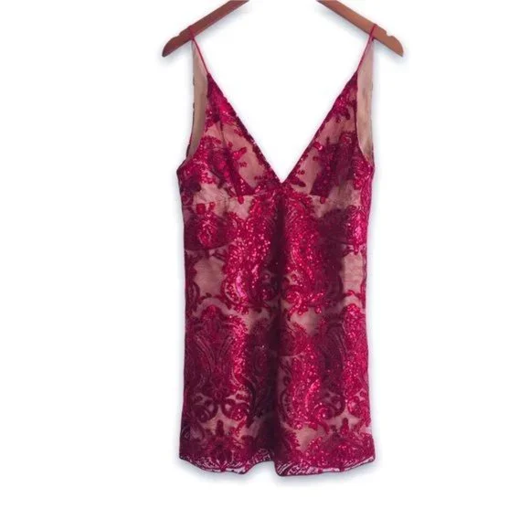 FREE PEOPLE Night Shimmer Embroidered Floral Sequin Lace Mesh Mini Dress Size 4 - Picture 5 of 15